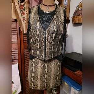 Womens Harley Davidson Snake print leather Vest and Mini Skirt